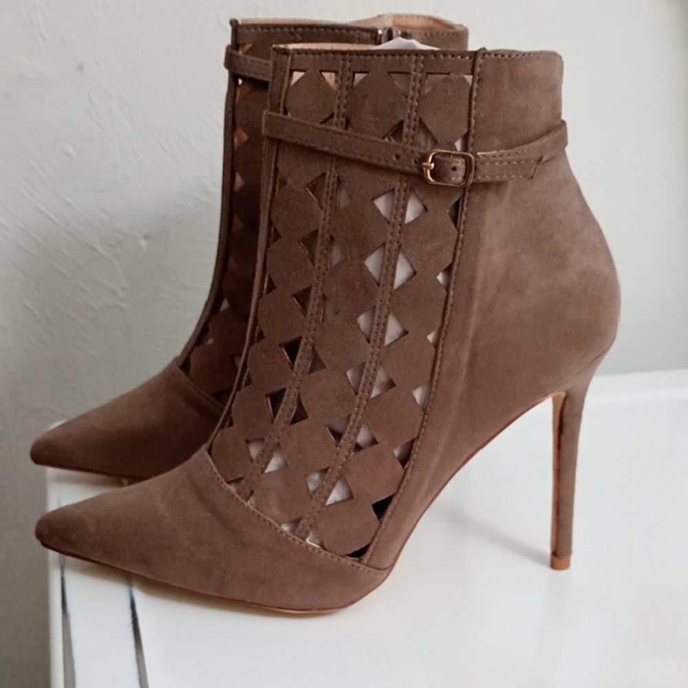 NEW Taupe Cut-Out Heeled Boots